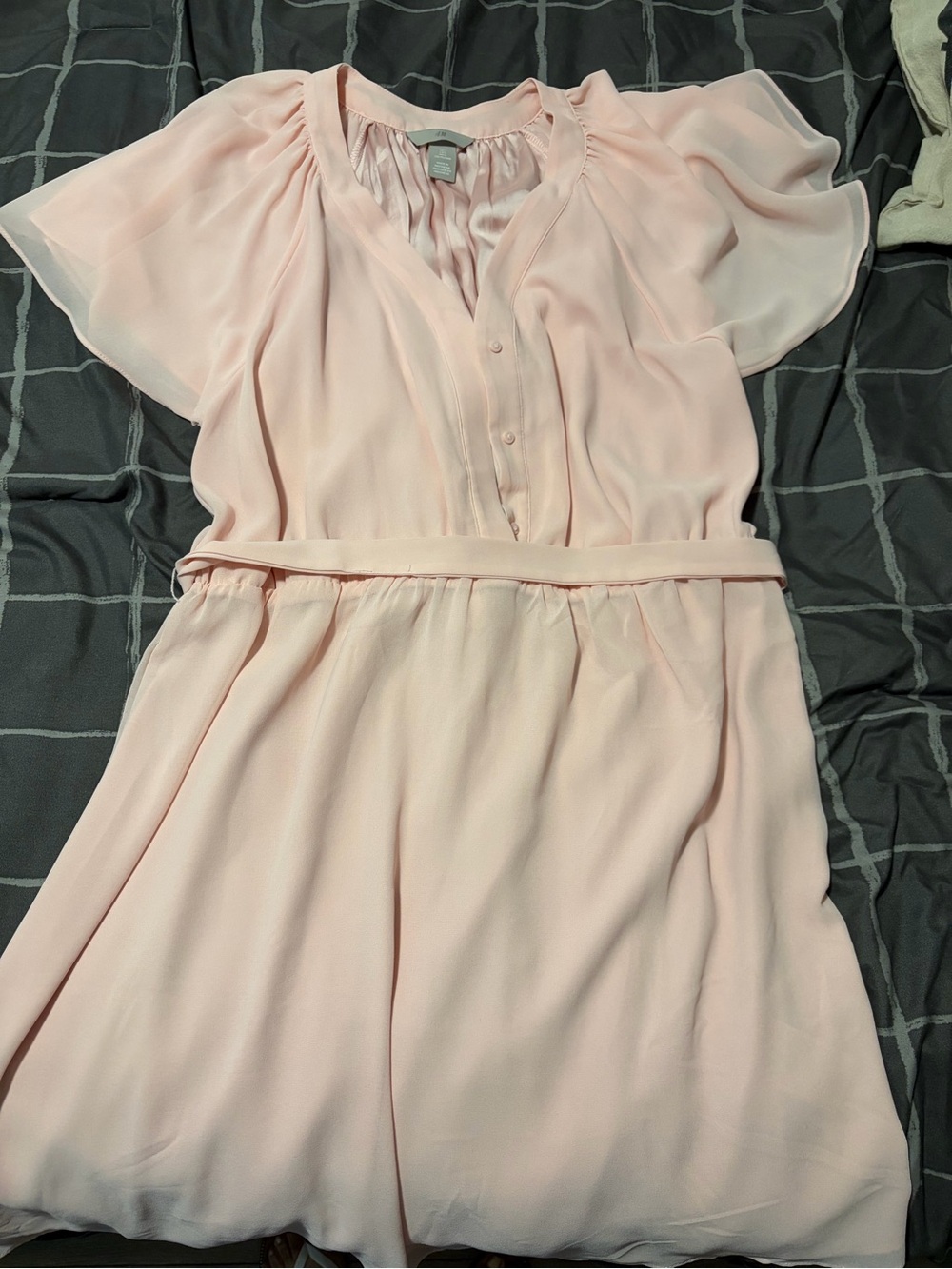 H&M Blush Pink Short Sleeve Belted Midi Dress